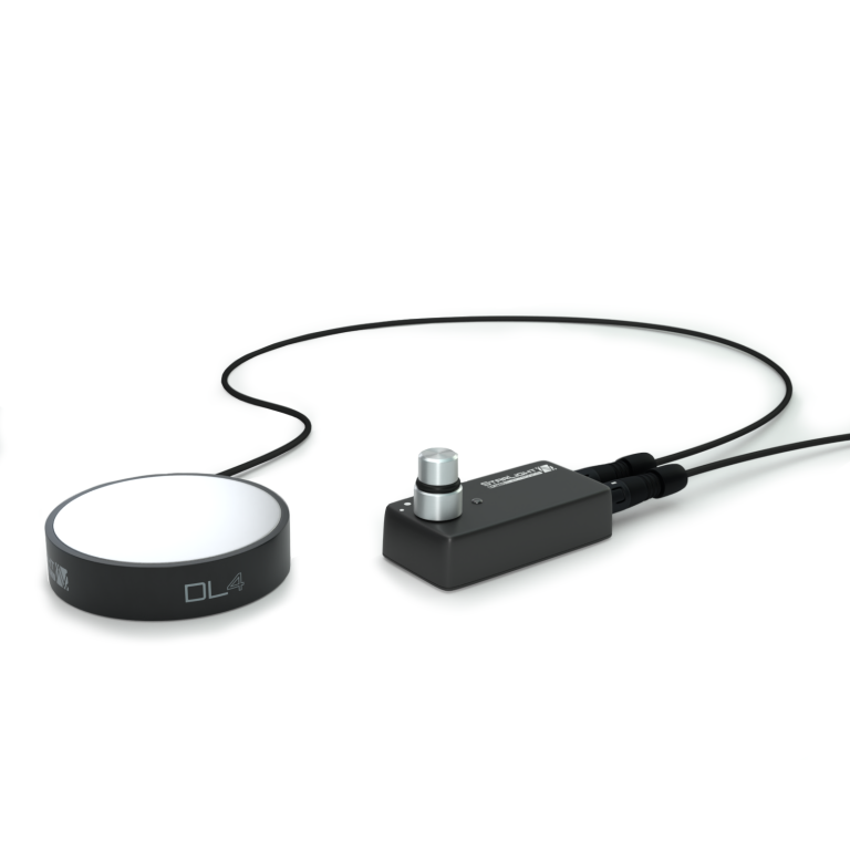 Durchlicht, schwarz mit Glasoberfläche, per Kabel mit der LED-Steuereinheit verbunden.